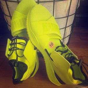 Lime green bright sneakers.